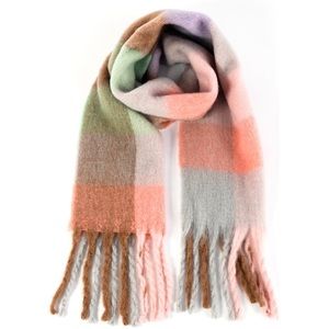 Marcus Adler Checkered Plaid Oblong Scarf With Fringe in Blush